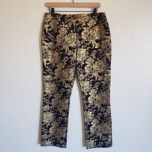 Soft Surroundings Moonstruck Metallic Gold Ponte Knit Pull-On Pant Black Size PM